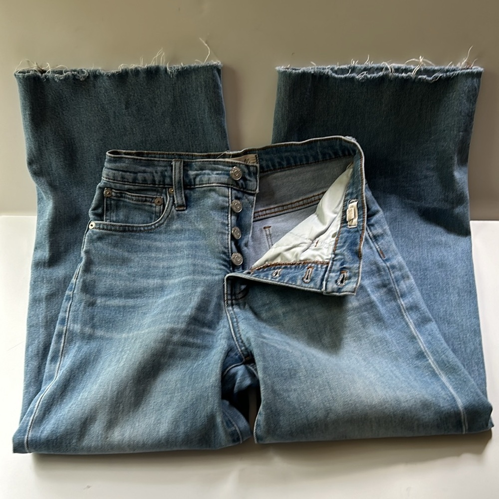 Madewell | 25 Wide Leg Crop Raw Hem Button Fly Front High Rise Jeans H5839 - Picture 6 of 14